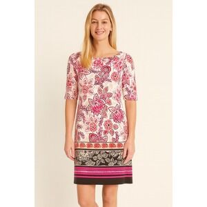 Eliza J Floral Border Print Dress Womens 8 Paisley Half Sleeve Boho Chic‎ Preppy